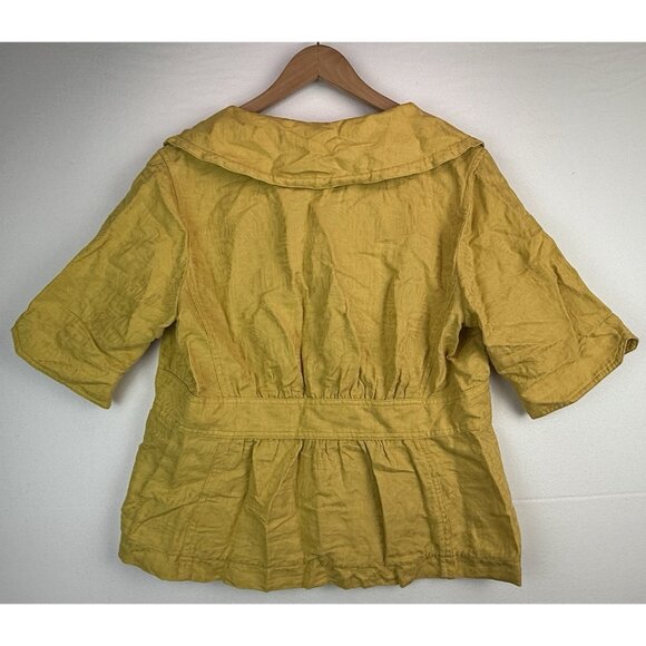 COLDWATER CREEK Lightweight Jacket Blouse 3/4 Sleeve Floral Brocade Yellow Sz 12 - Picture 2 of 11